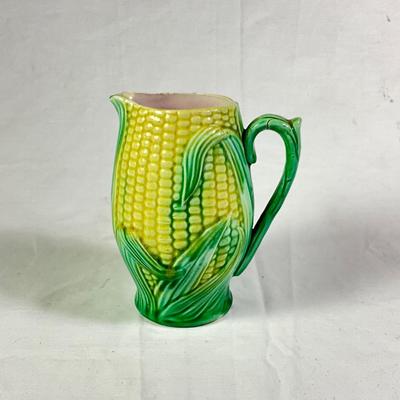 1147 Antique Majolica Corn Pitcher 5.25"