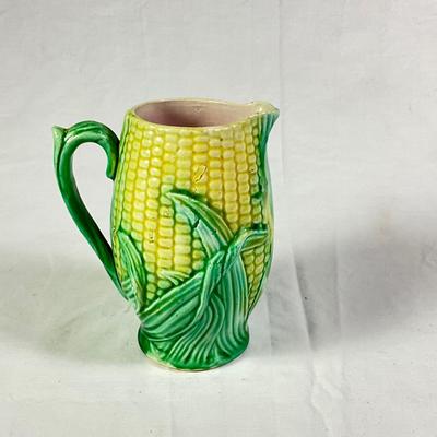 1147 Antique Majolica Corn Pitcher 5.25"
