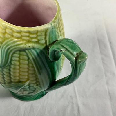 1147 Antique Majolica Corn Pitcher 5.25"