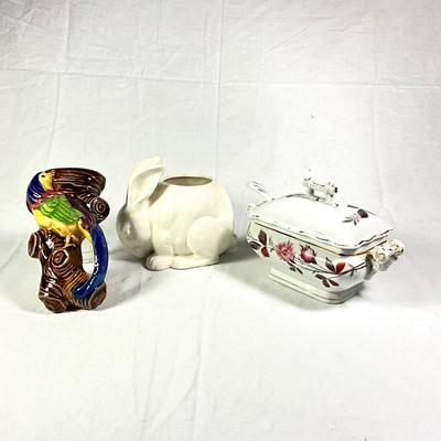 1149 Vintage Small Gravy , Rabbit Planter and Bird Wall Pocket