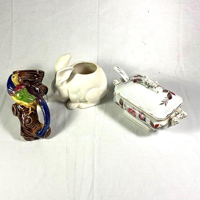 1149 Vintage Small Gravy , Rabbit Planter and Bird Wall Pocket