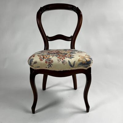 1158 Vintage Set of Four French Style Balloon Back Floral Upholstered Cushioned Seats.