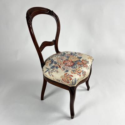 1158 Vintage Set of Four French Style Balloon Back Floral Upholstered Cushioned Seats.
