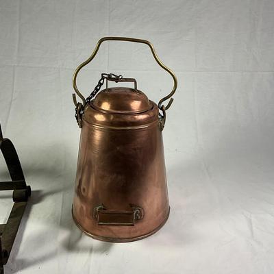 1150 Antique Copper Waterpot on Wrought Iron Stand