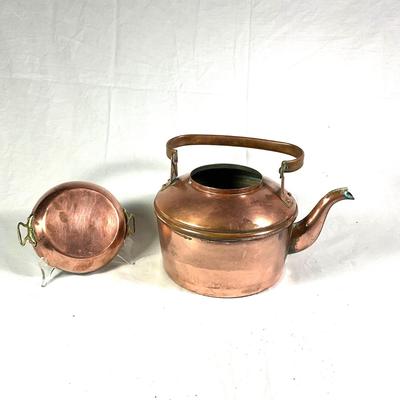 1151 Antique Copper Teapot (no lid) with French Pan