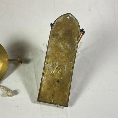 1174 Vintage Brass Nautical Bell with Brass Wall Match Holder