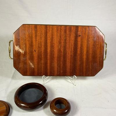 1178 Italian Rosewood Marquetry Tray with Two Covered Brazilian Boxes