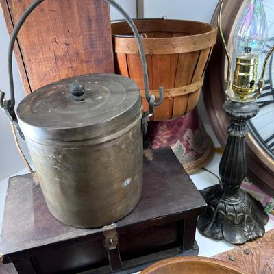 BIG time 2 large untested clocks . Wooden Boxes and metal pails