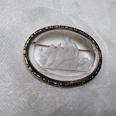 Etched glass brooch