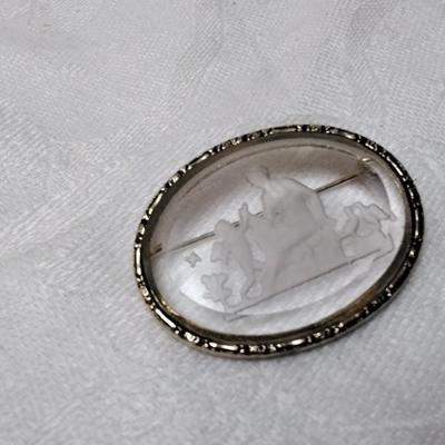 Etched glass brooch