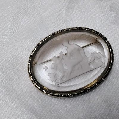Etched glass brooch