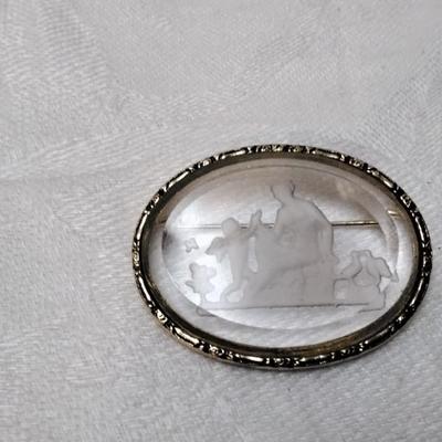 Etched glass brooch