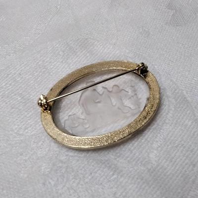 Etched glass brooch