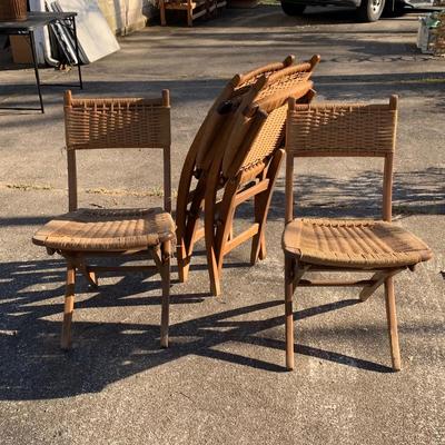 LOT 159R: MCM Yugoslavian  Woven Side Chairs: Set of 4 Folding Chairs