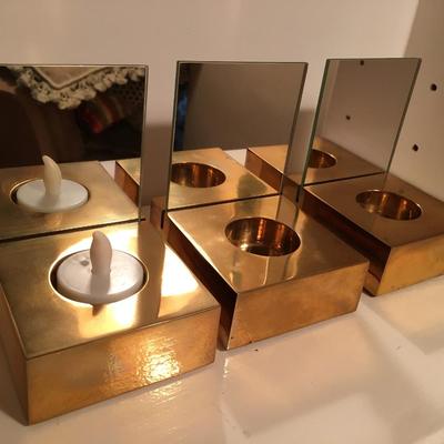 Trio of votive holders with mirrors Calvin Klein, very heavy