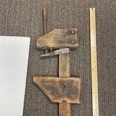 Antique Primitive Extra Long Wood Clamp Missing Pin