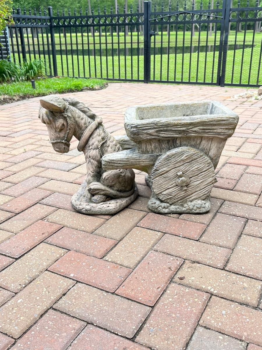 2 Piece Concrete Donkey & Cart Planter