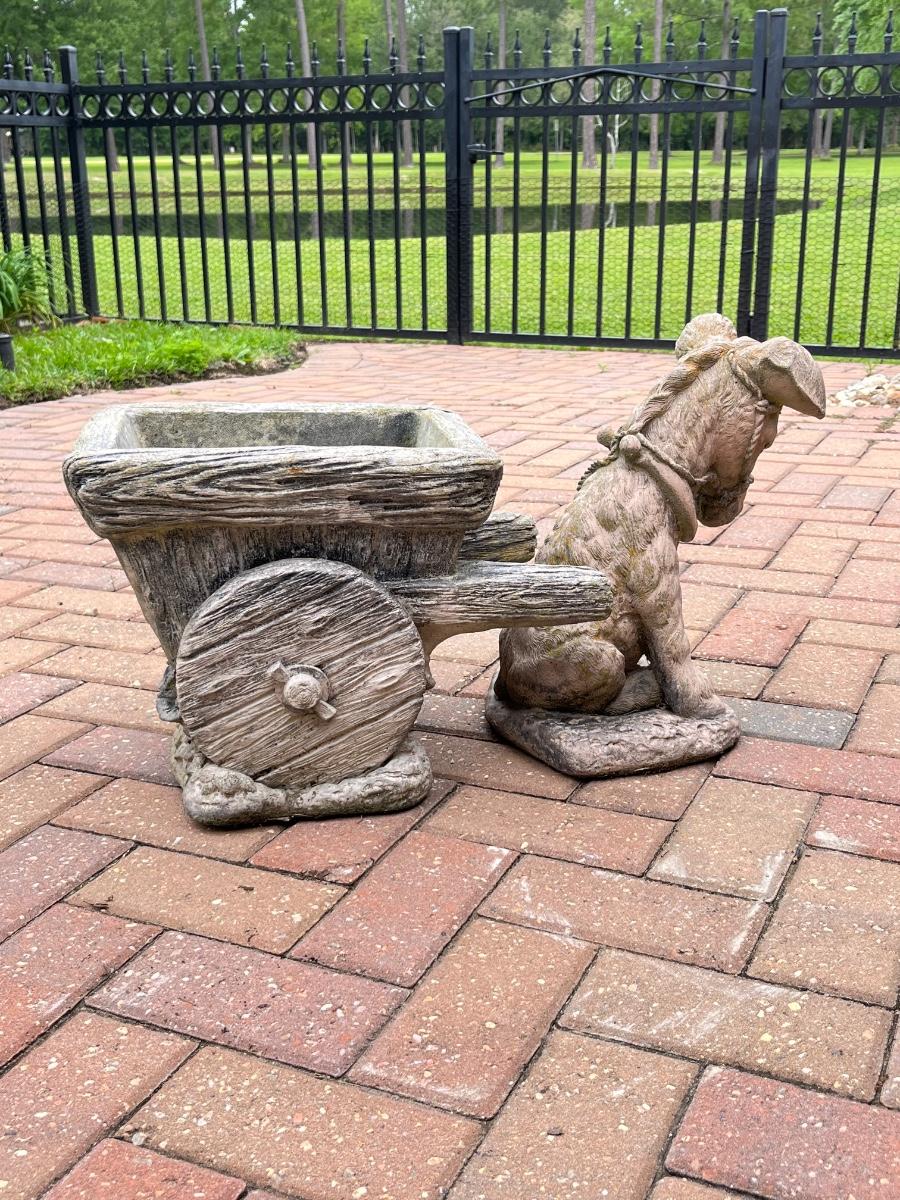 2 Piece Concrete Donkey & Cart Planter