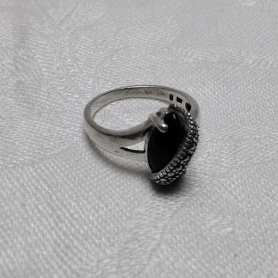 Onyx With Marcasite 925 Ring Size 8