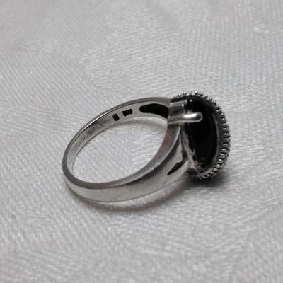 Onyx With Marcasite 925 Ring Size 8