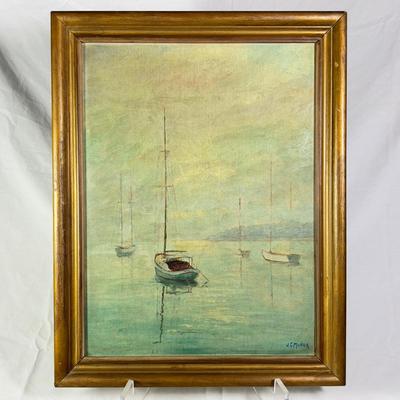 1200 Original Oil Painting on Board of Sailboat on Water Scene.