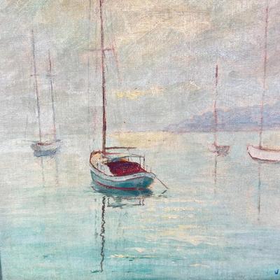 1200 Original Oil Painting on Board of Sailboat on Water Scene.