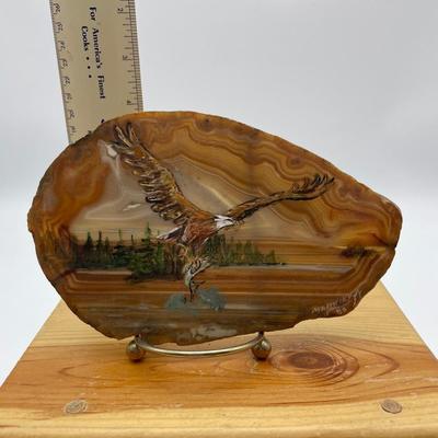 Eagle painting on agate slice