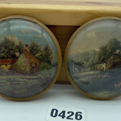 Vtg bubble convex glass 4 1/2â€ round wall hangings