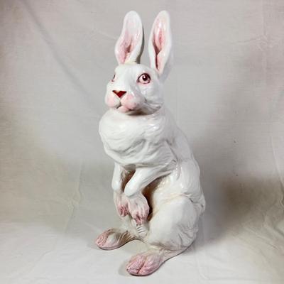 1203 Large Antique Italian Ceramic Bunny Statue