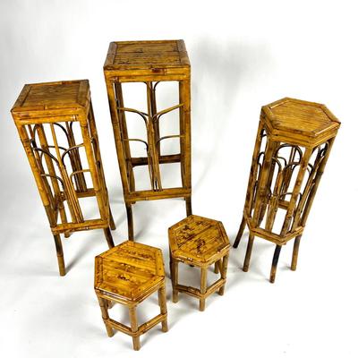 1160 Set of Five Ratan Plant Stands/Side Tables