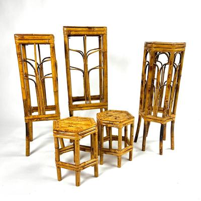 1160 Set of Five Ratan Plant Stands/Side Tables