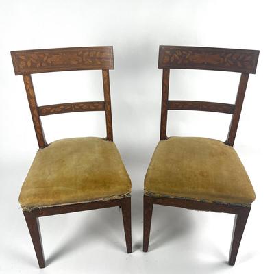 1162 Pair of Antique Dutch Marquetry Velvet Upholstery
