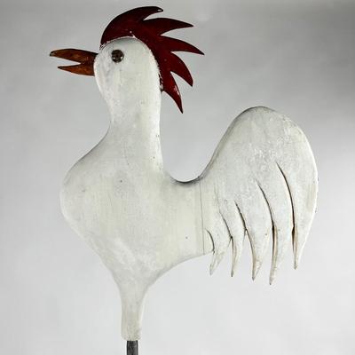 1165 Folk Art Rooster on Metal Stand/Wood Base 5-ft