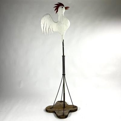 1165 Folk Art Rooster on Metal Stand/Wood Base 5-ft