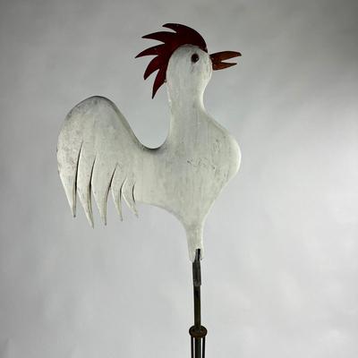 1165 Folk Art Rooster on Metal Stand/Wood Base 5-ft