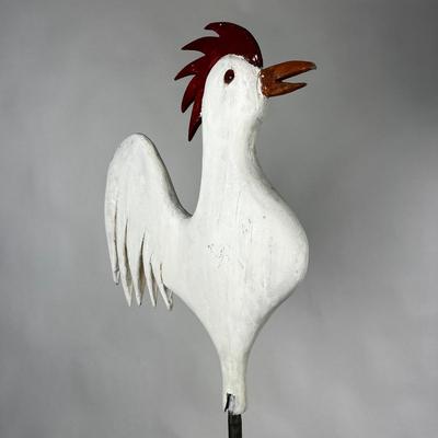 1165 Folk Art Rooster on Metal Stand/Wood Base 5-ft