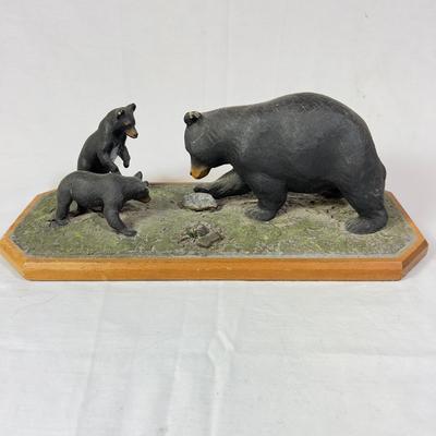 1223 Vintage Three Bear Figures on Wooden Platform