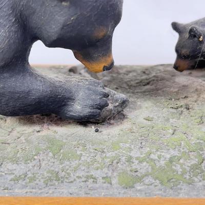 1223 Vintage Three Bear Figures on Wooden Platform