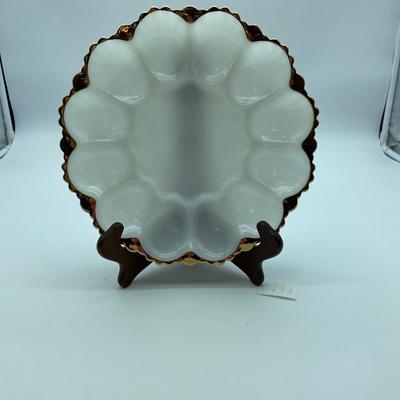 Vtg milk glass deviled egg plate
