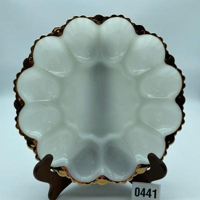 Vtg milk glass deviled egg plate