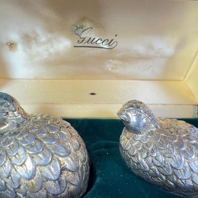 1224 Vintage Silver Plated GUCCI Quail Salt and Pepper Shakers with Case