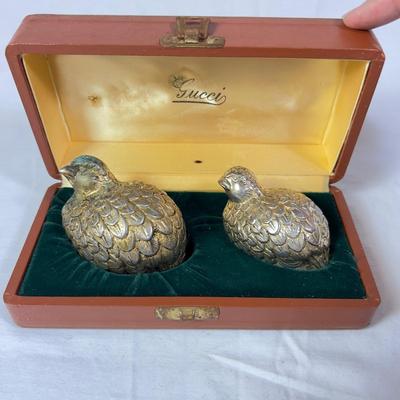 1224 Vintage Silver Plated GUCCI Quail Salt and Pepper Shakers with Case
