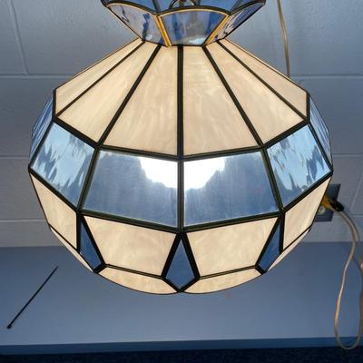 Retro blue and cream stained glass ceiling light