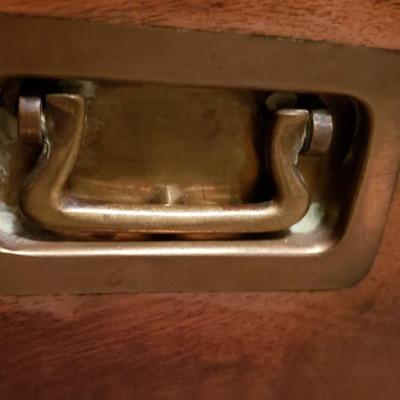 Brass and wood campaign chest on stand