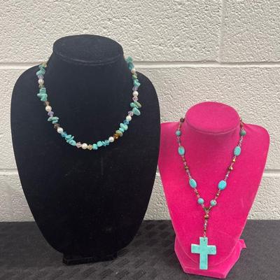 Beautiful turquoise stone necklace Turquoise necklace with cross