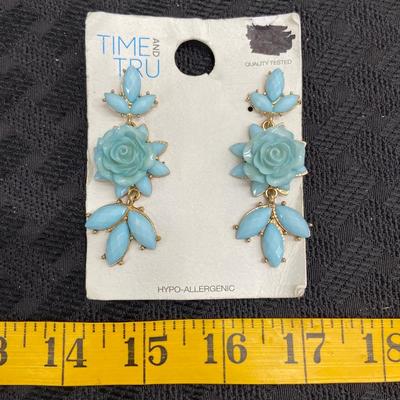 Blue floral enamel post earrings