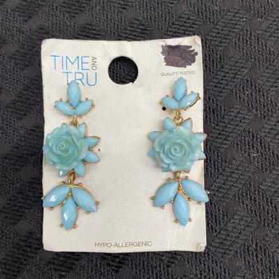 Blue floral enamel post earrings