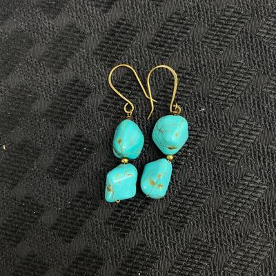 Handmade Fishhook brass earrings w/turquoise