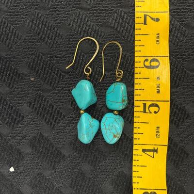 Handmade Fishhook brass earrings w/turquoise