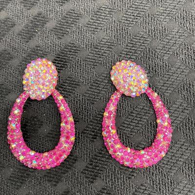 Designer Hot pink rhinestone post earrings